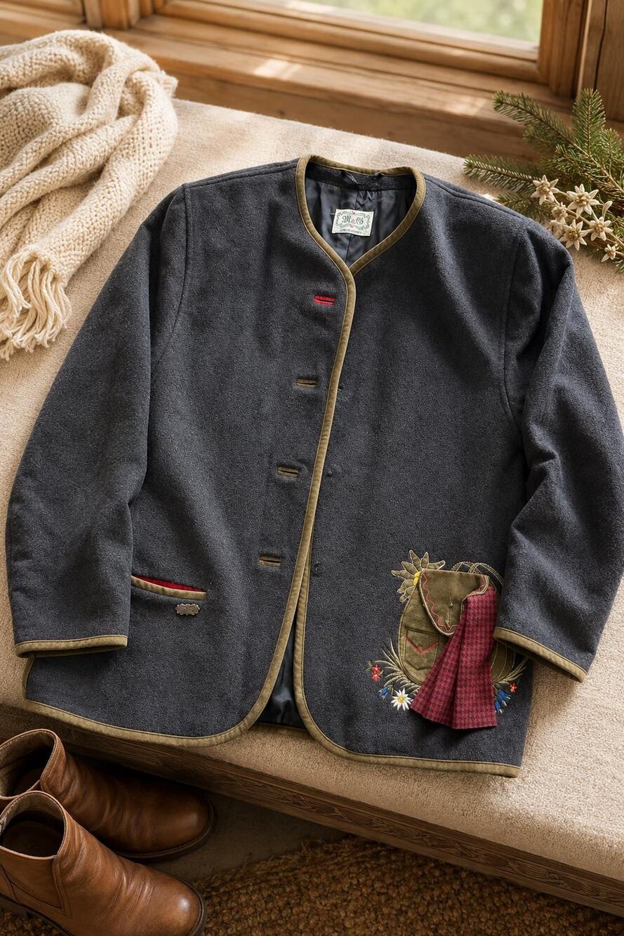 Vintage M&G Wool Cashmere Trachten Jacket Women’s 10 Embroidered Oktoberfest